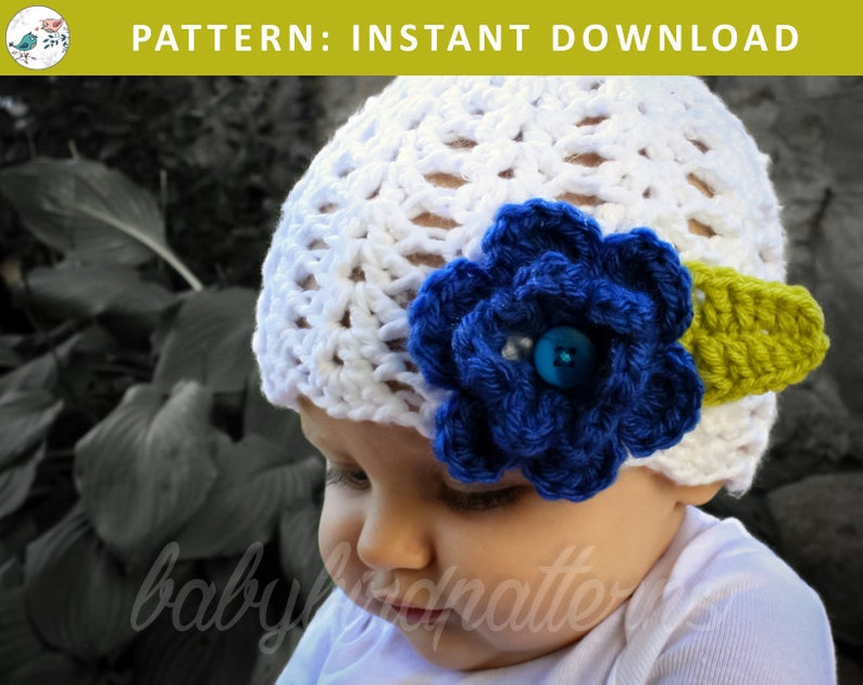 Crochet Flower Hat Pattern, Baby Toddler Girl (PDF Download) image 1