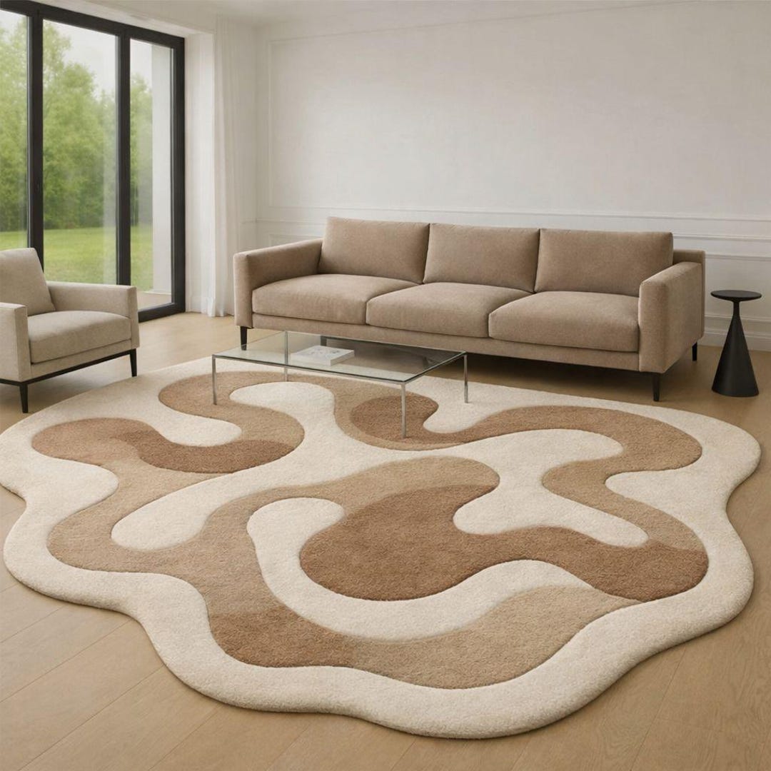 Modern Rectangular Hand-tufted Wool Rug – Abstract Organic Design in ...