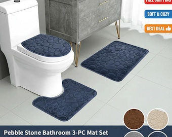 Pebble Stone Bathroom Mat Set, 3-Piece Memory Foam, Non-Slip