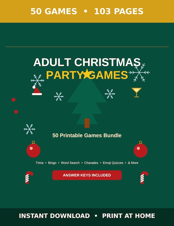 Christmas Games Bundle Printable, 50 Adult Christmas Party Games, Office Party Games, Bingo, Trivia, Drinking Games Christmas party game