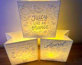 Sac lumineux orange vif, utilisable comme lampe de table/ventilateur avec effet lumineux LED, idée cadeau avec inscription sur les deux faces