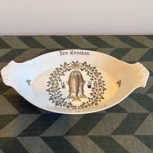 Vintage French Fish Serving Dish – Apilco France Les Truites Trout Platter – Porcelain d’Auteuil – French Country Kitchen Decor