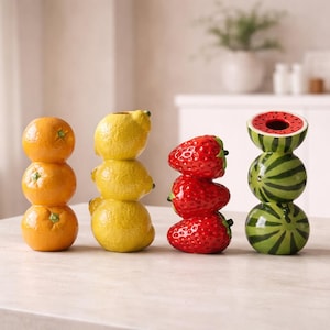 Stacked Ceramic Strawberry Vase: Glossy Fruit Design, Modern Home Decor