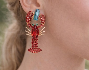 Luxury Lobster Earrings Ocean Earrings, Nautical Summer Earrings, Beach Holiday Jewellery Resort Style Gift