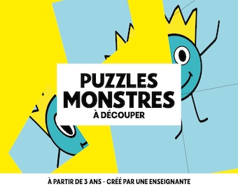 Printable puzzles for children - monster puzzles to cut out - PDF - Montessori activity for preschool - fine motor skills and logic