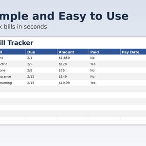 Simple Bill Tracker Spreadsheet | Excel & Google Sheets (instant ...