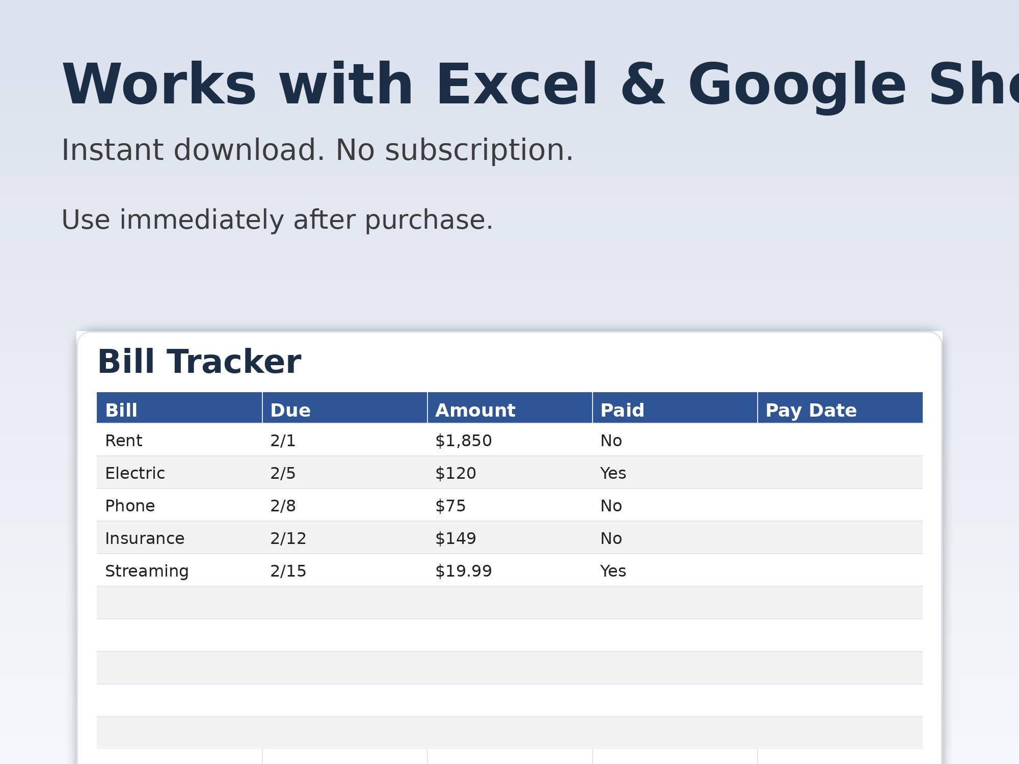 Simple Bill Tracker Spreadsheet | Excel & Google Sheets (instant ...