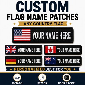 Custom Flag Name Patch, Personalized Embroidered Flag Patch, Country Flag Name Badge, Iron On Sew On Patch for Jacket & Bag, Bulk Order Only