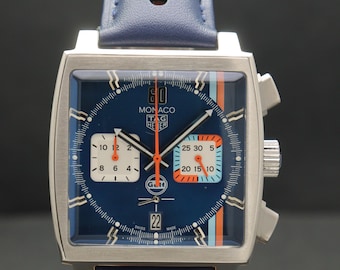 Orologio da uomo Tag Heuer Monaco con quadrante blu, 39 mm, cronografo al quarzo, ricondizionato. / Regalo per lui.