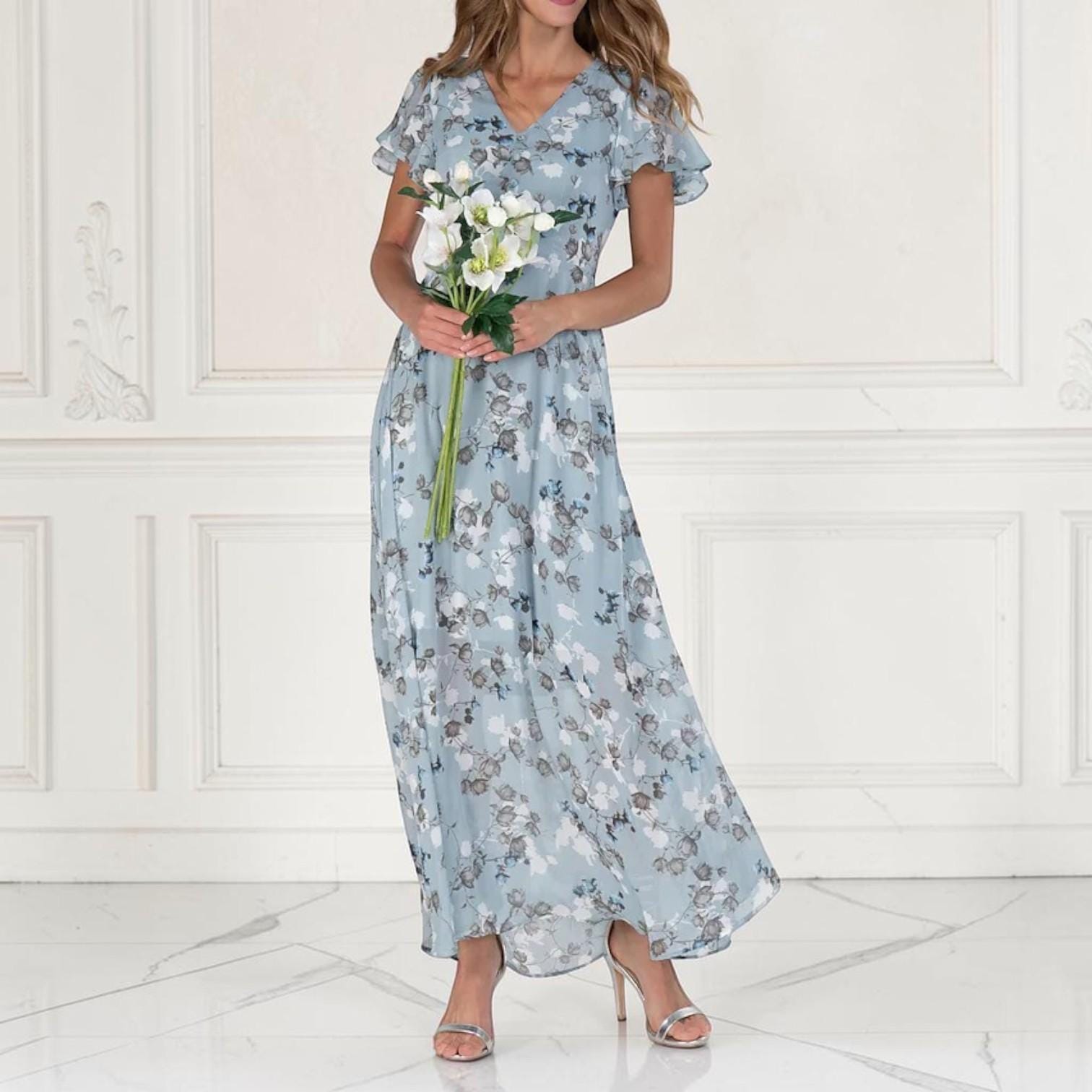 blue elegant prom dress Rose Gold Mother Of The Bride Dresses Cap Sleeves Embroidered Long Mother Gown