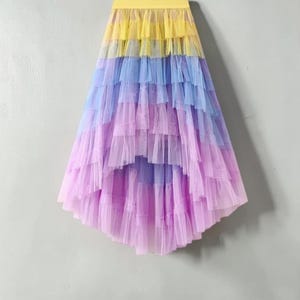 High Waisted Tulle Skirt | Ruffle Maxi, Gradient A-Line