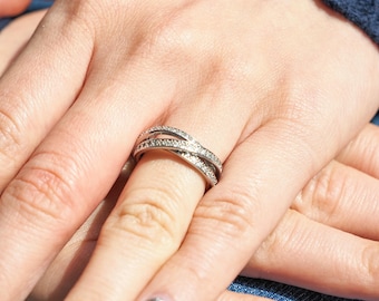 Anillo triple enrollable, anillos multibanda, anillos apilables bañados en plata, regalos para ella.