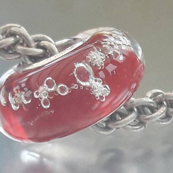 Red Root Chakra Bubbles - Big hole bead - European charm bead - Silver core.