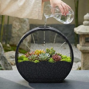 Zen Circular Self Watering Planter | Modern Succulent Water Fountain Pot