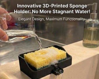 Self Draining Sponge Holder Kitchen Tray | Sink Sponge Organizer with Drain | Modern Kitchen Sink Caddy