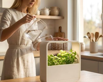 HydroSquare Rain Planter with LED Light | Self Watering Indoor Herb Garden | Modern Smart Planter