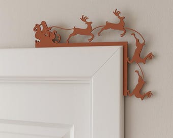 Santa Sleigh Door Topper | Reindeer Christmas Door Frame Decor