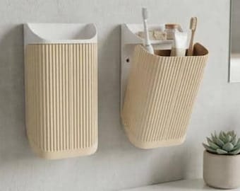 NAMI Wall Mounted Bathroom Caddy | Minimal Toothbrush Holder | Modern Bathroom Organizer | Scandinavian Storage Cup