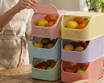 Modular Mesh Fruit Storage Bin | Stackable Kitchen Organizer Basket
