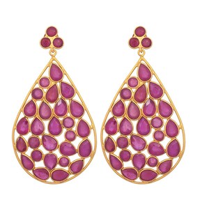 Dew Drop Jali Earrings - Rubies