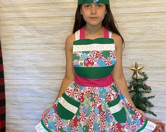 Kids Holiday Peppermint Apron + Hat