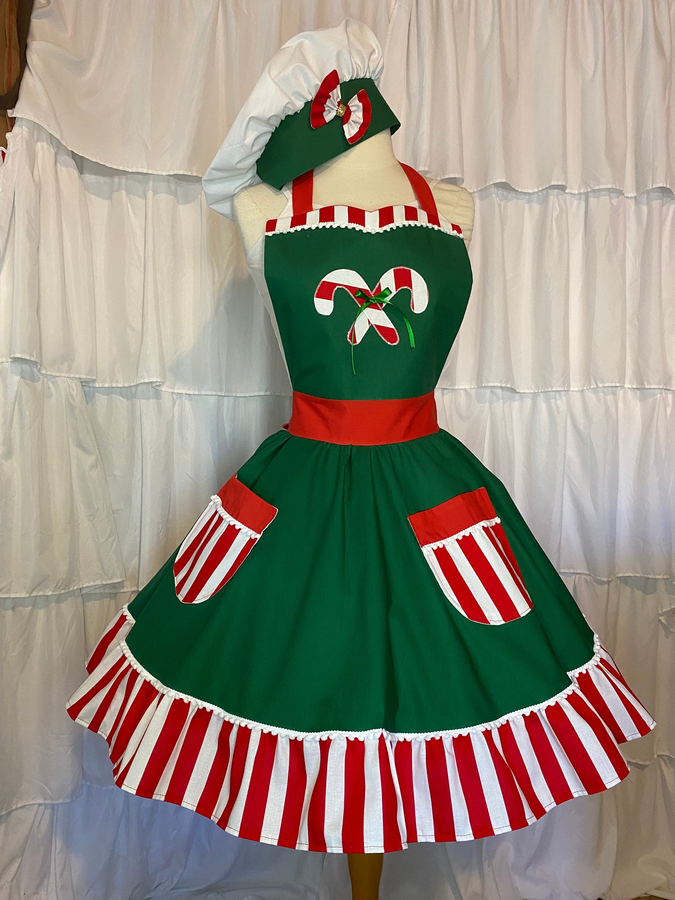 christmas apron dress S/M- costume (APRON ONLY- Hat sold separately) accented with touches of