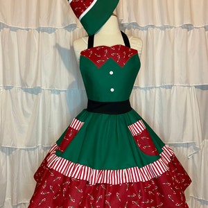 S/M- Candy Cane Costume Apron &quot;Dress&quot; + Hat