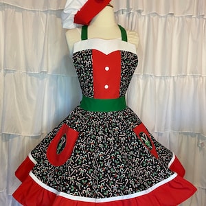 S/M- Candy Cane Costume Apron &quot;Dress&quot; + Hat