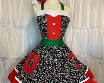 spode christmas apron dress Christmas Apron, Retro Christmas Apron, Red Polka Dot Apron, Full Apron, Holiday Hostess Apron, Santas Helper Apron or Elf Costume