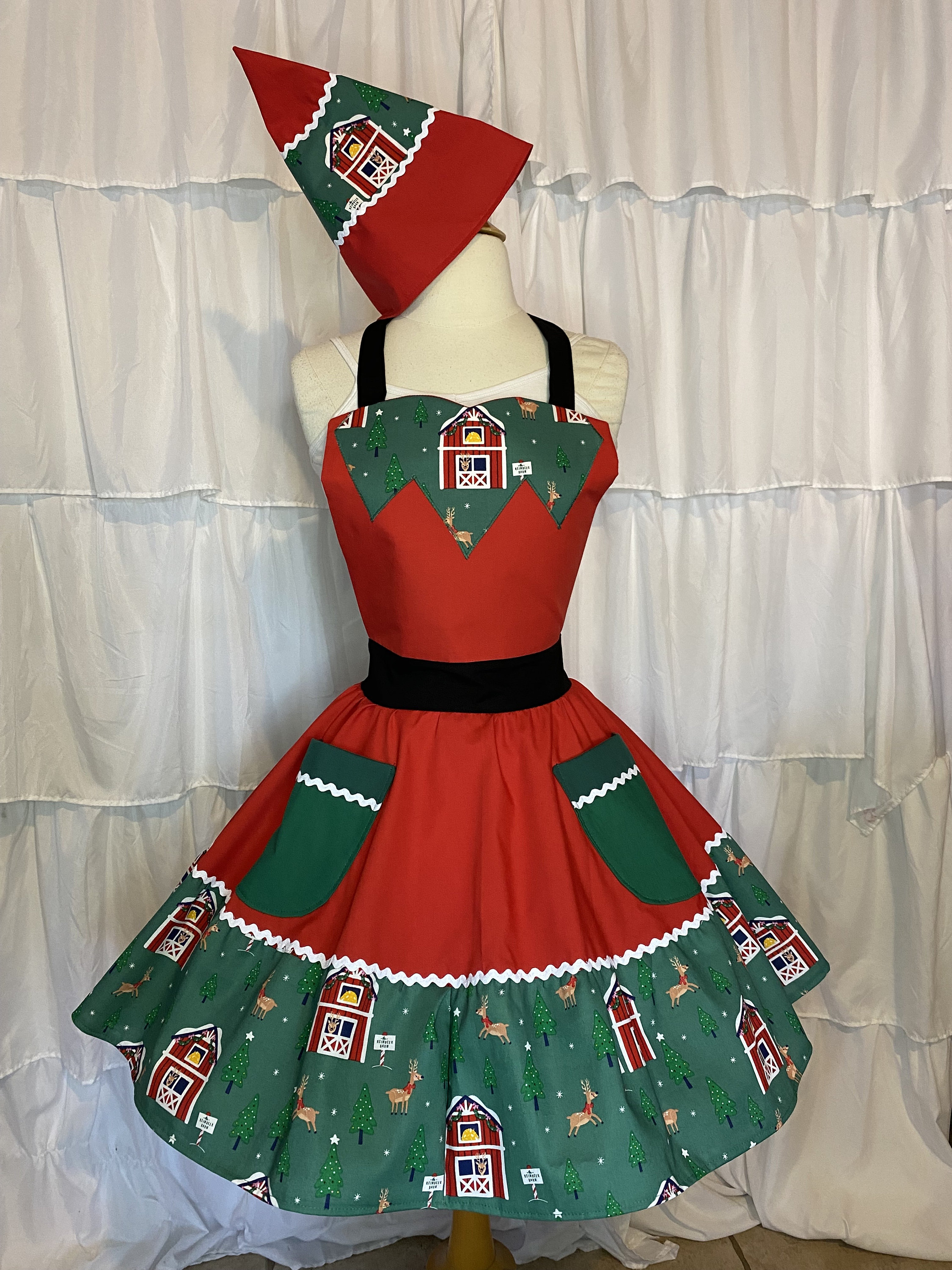 christmas apron dress Christmas Apron for Woman with Frill and Pocket