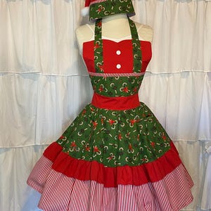 S/M- Christmas costume apron dress & Hat