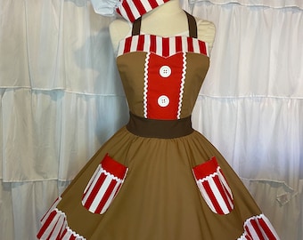 L/XL- Gingerbread costume apron dress & Hat