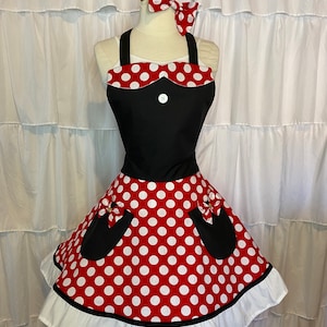 L/XL- Minnie Mouse costume apron dress and hair bow