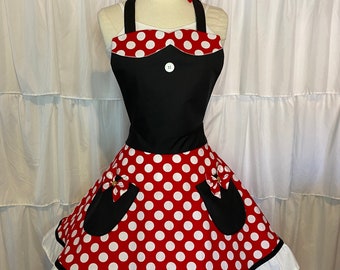 L/XL- Minnie Mouse costume apron dress and hair bow