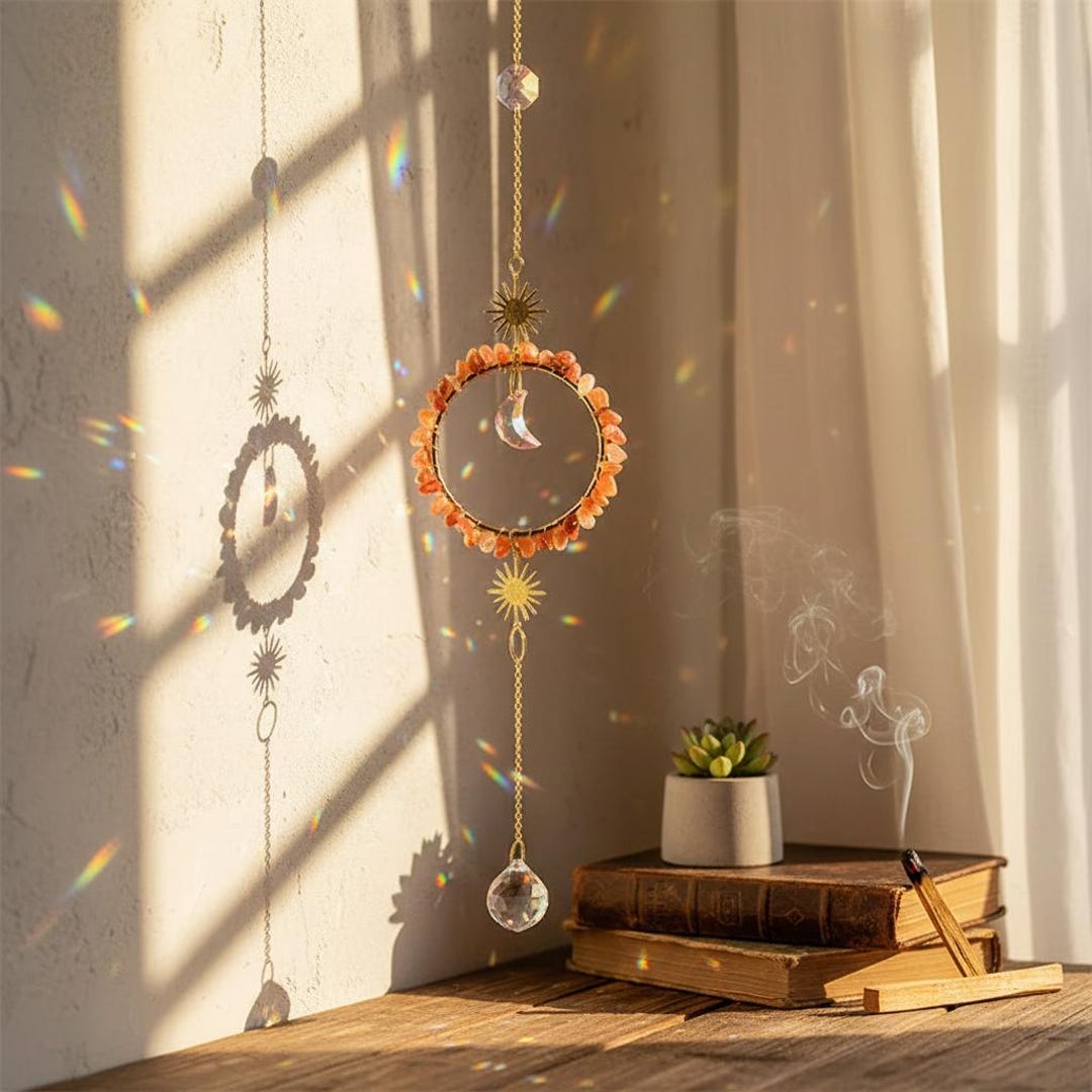 Sun Moon Crystal Suncatcher | Rainbow Maker Window Hanging | Healing ...