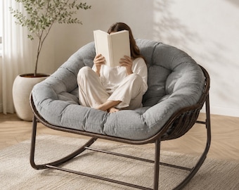 Rocking Chair Oversized, Patio Rocking Chair, Big Lounge Chair, Outdoor Indoor Rocker with Cushion, Reading Chair, Porch Chair, 350 lb