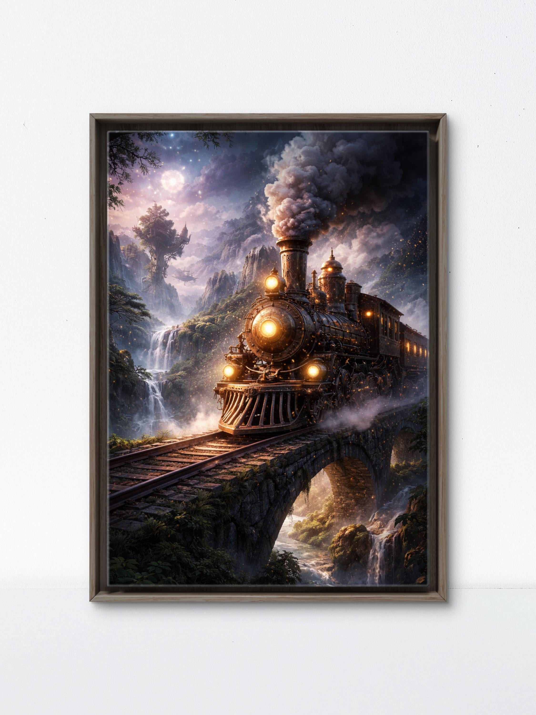 Steampunk Train Wall Art Printable Fantasy Steam Engine Landscape ...