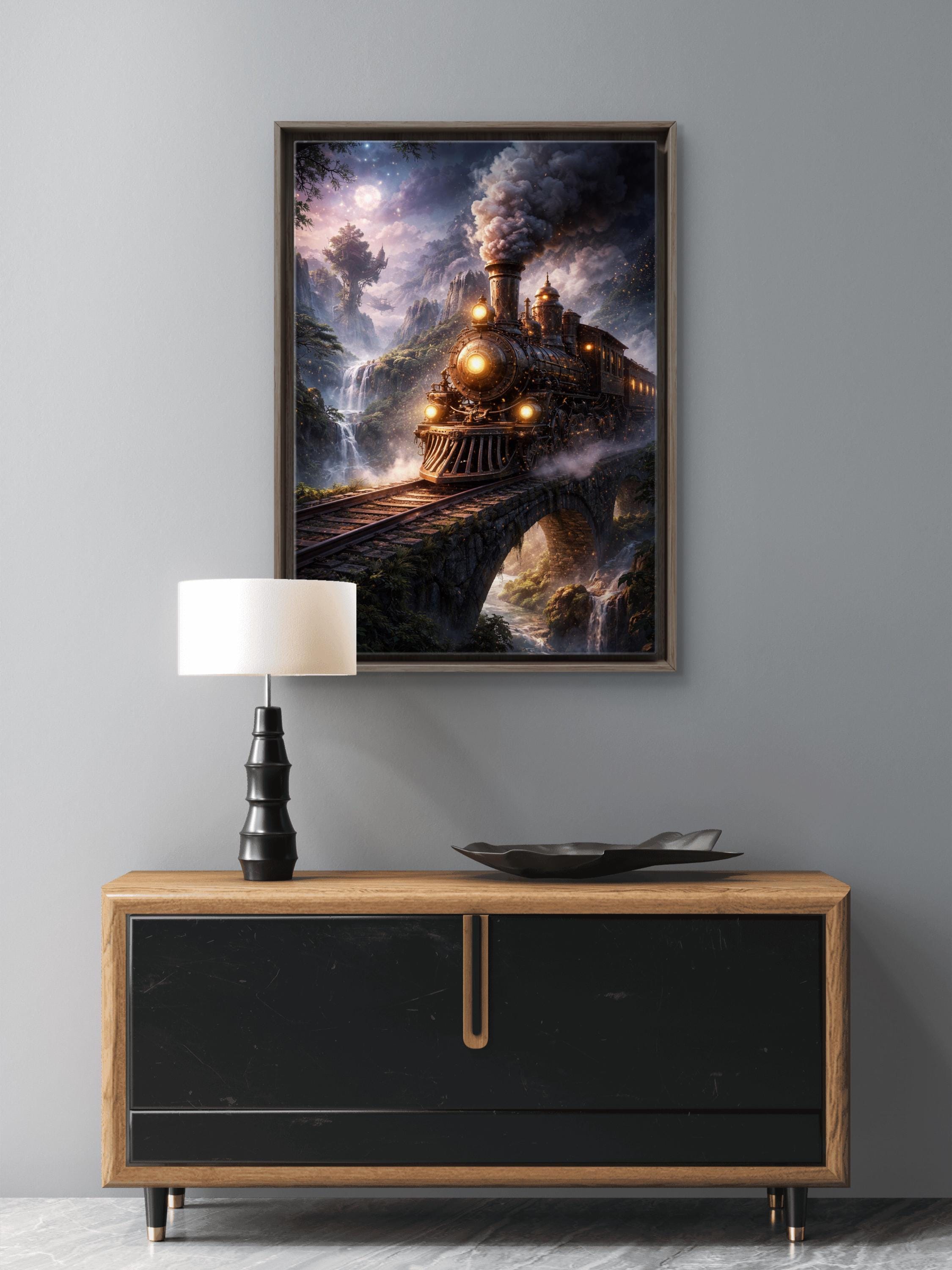 Steampunk Train Wall Art Printable Fantasy Steam Engine Landscape ...