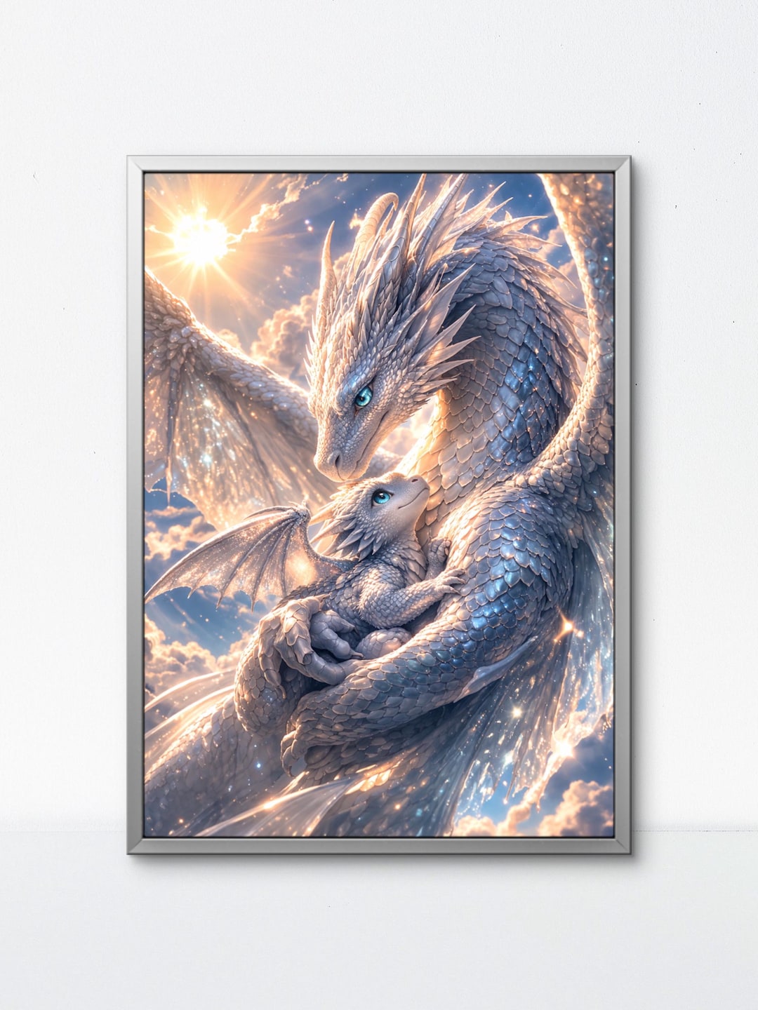 Fantasy Mystical Baby Dragon With Dragon Wall Art Printable Blue Decor ...