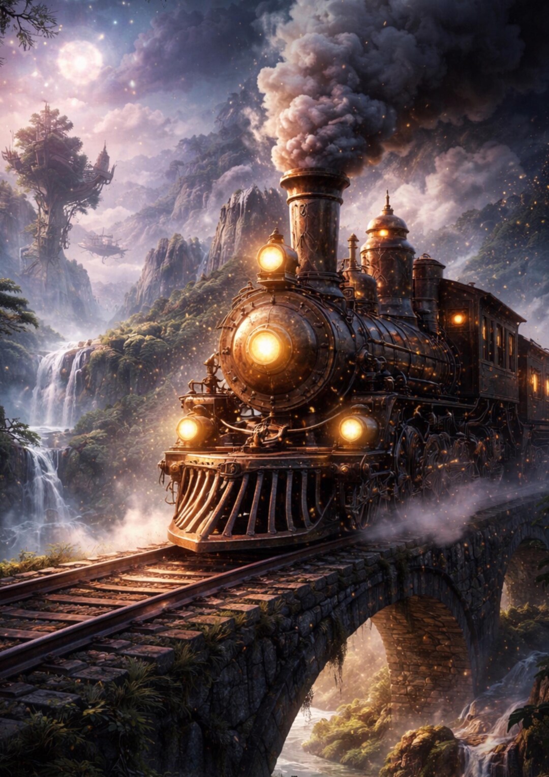 Steampunk Train Wall Art Printable Fantasy Steam Engine Landscape ...