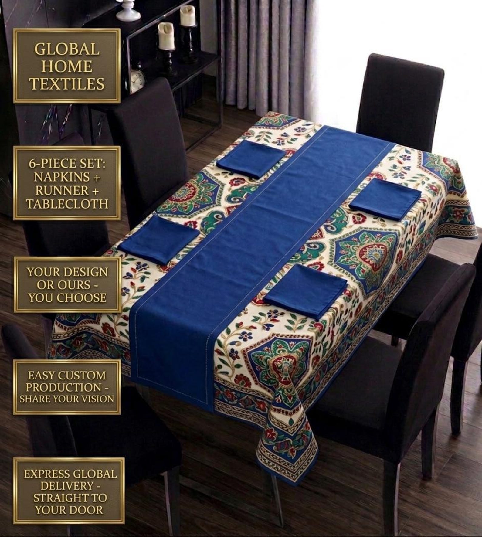 Tablecloth Design Layout Design Personalized Floral Tablecloth Set, Custom Canvas Runner, Spring Home ...