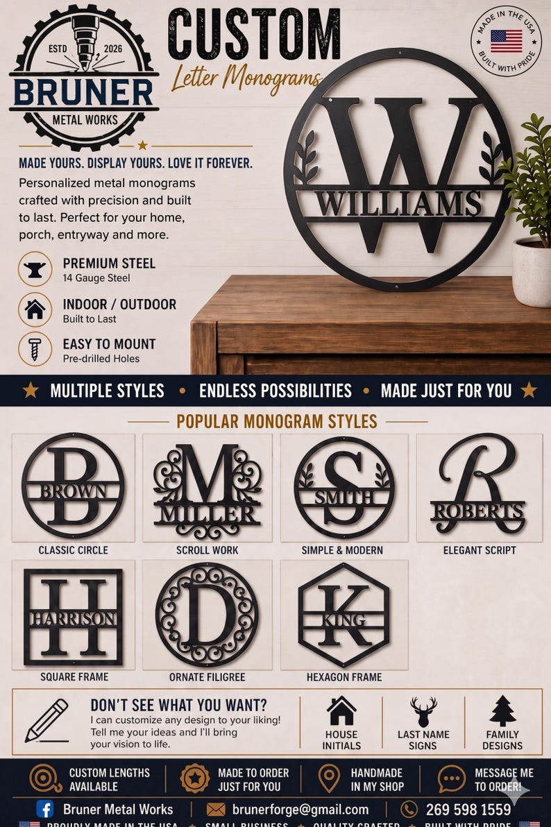 Custom Metal Name Monogram, Personalized Family Name Sign, Last Name ...