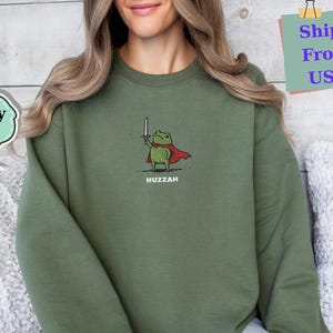 Huzzah Frog Sweatshirt,  Funny DnD Pullover, Renaissance Faire Frog Crewneck, Medieval Fantasy Gamer Gift