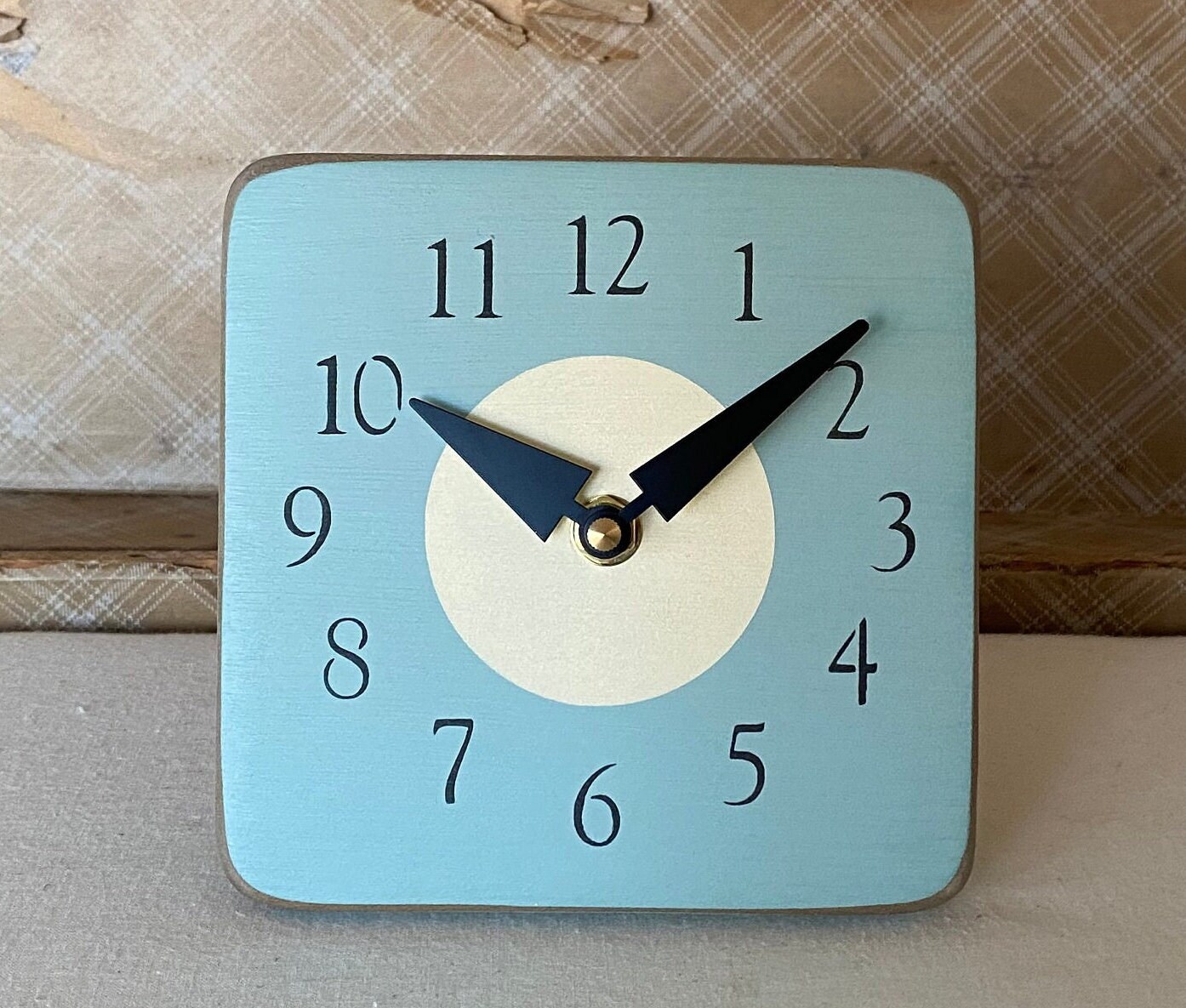 Unique Wood Wall And Desk Clock in Light Green and Warm White