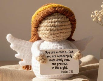 Crochet Angel Plush | Handmade Mini Amigurumi | White Winged Gift for Baby Room Decor