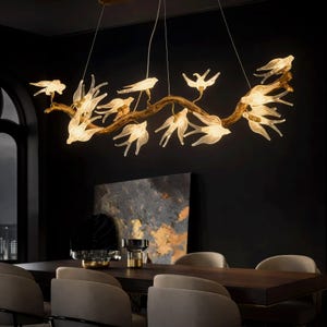 Glass Bird Branch Chandelier, Art Deco Swallow Pendant Light, Sculptural Ceiling Lamp