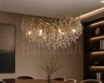Jyotir Crystal Halo Chandelier, Round Crystal Branch Ceiling Light, Luxury Nature Inspired Lighting