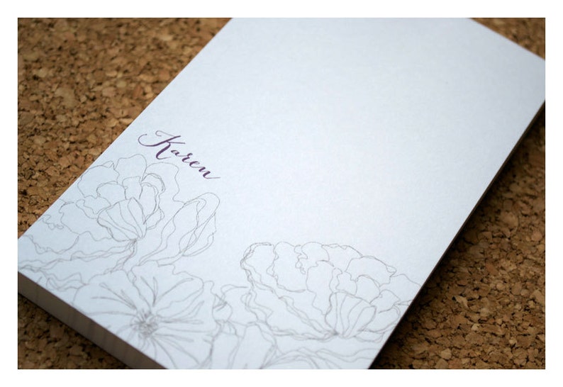 Personalized Note Pad Line Art Flowers Stationery Notepad Vintage Flower Note Pad Vintage Sketched Flowers Personalized Notepad