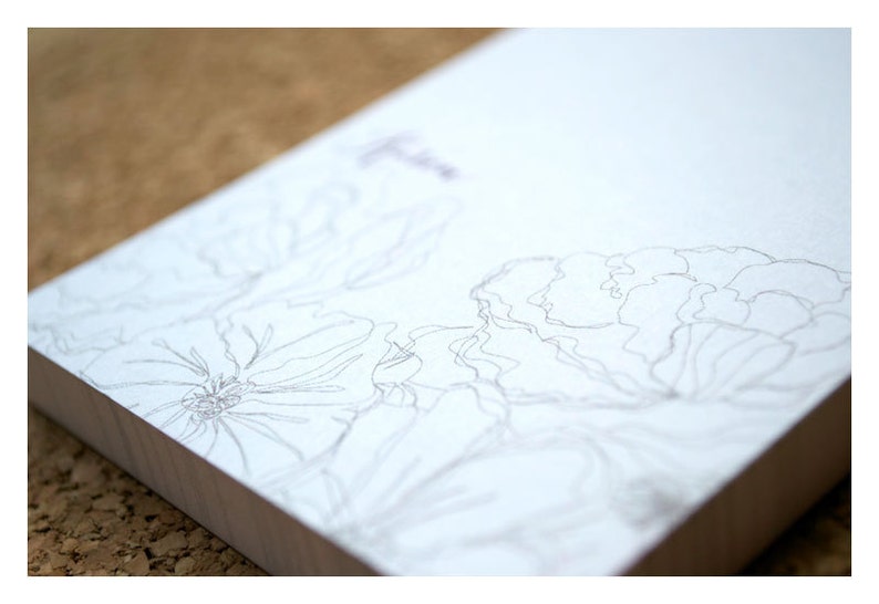 Personalized Note Pad Line Art Flowers Stationery Notepad Vintage Flower Note Pad Vintage Sketched Flowers Personalized Notepad