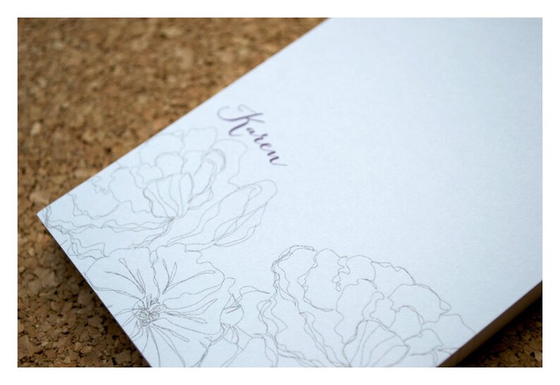 Personalized Note Pad Line Art Flowers Stationery Notepad Vintage Flower Note Pad Vintage Sketched Flowers Personalized Notepad